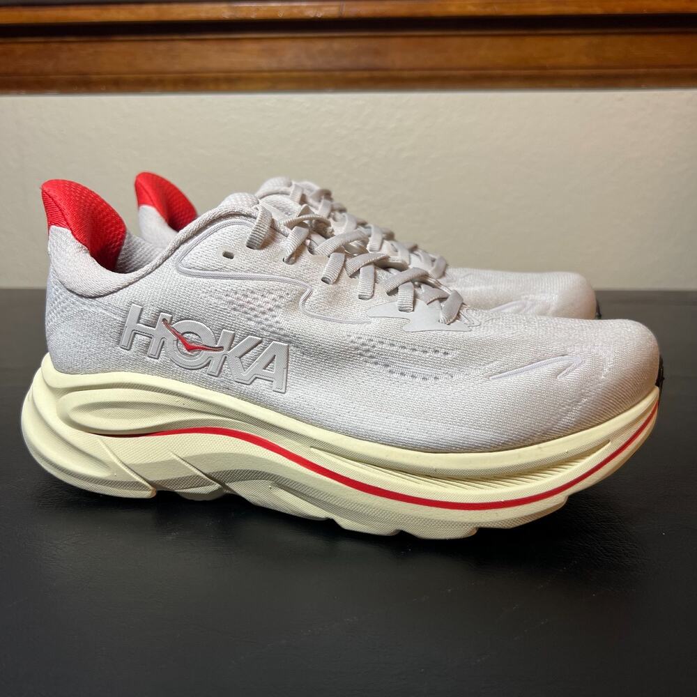 Hoka One One Clifton 10 Wide Womens 8D Stucco Cerise Running Shoes 1162050 SCCC
